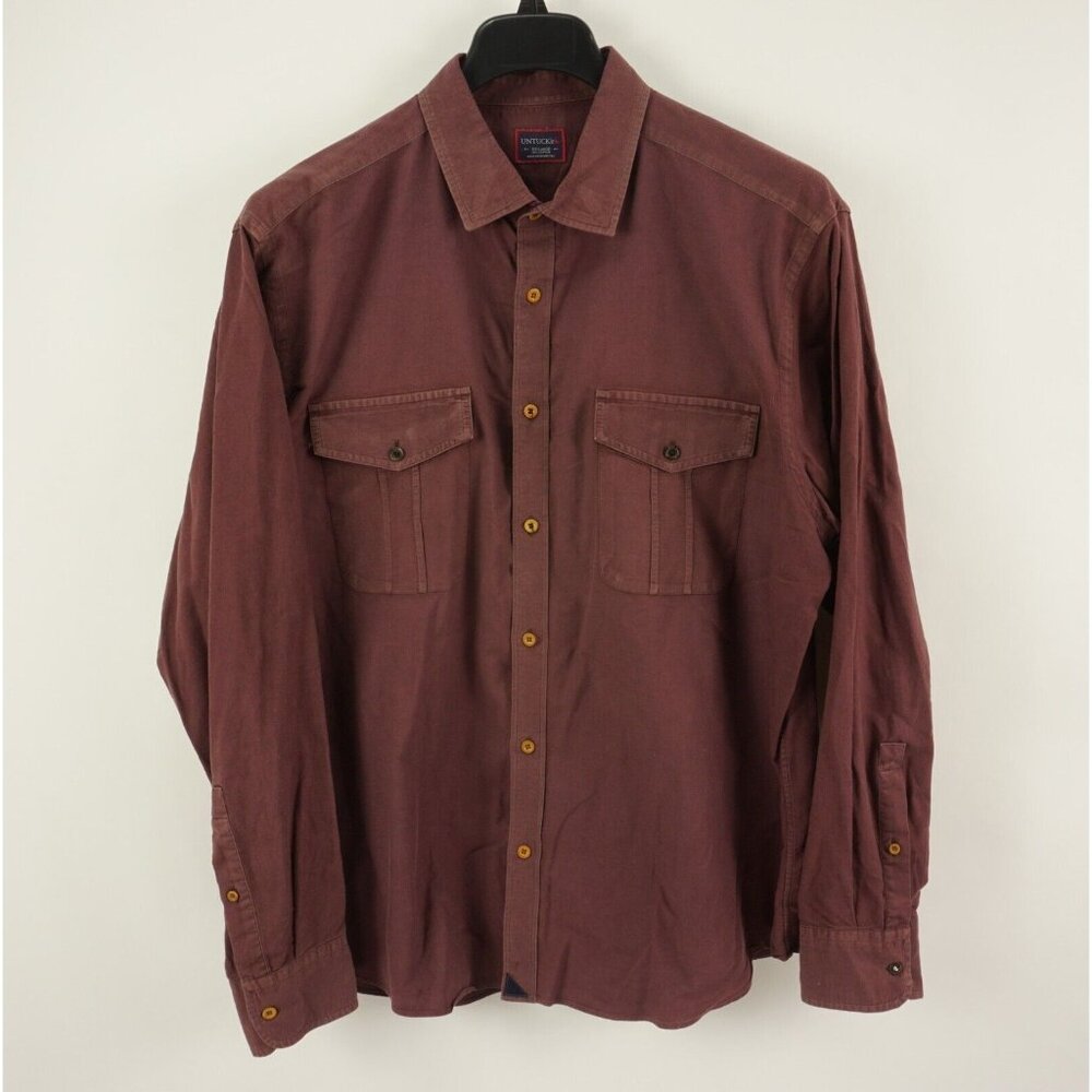 UNTUCKit Mens 2XL Long Sleeve Red Woven Cotton Flip Pocket Button Up Field Shirt